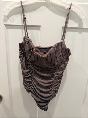 Michael Costello x REVOLVE Kameron Ruched Knit Bodysuit M Rosy Nude